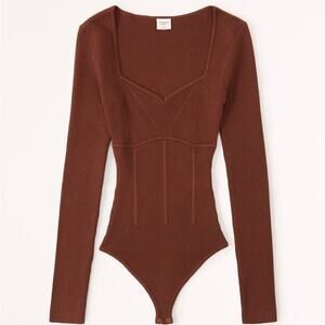 Abercrombie & Fitch Sweetheart Corset Knit Sweater Bodysuit XS Brown Preppy Soft